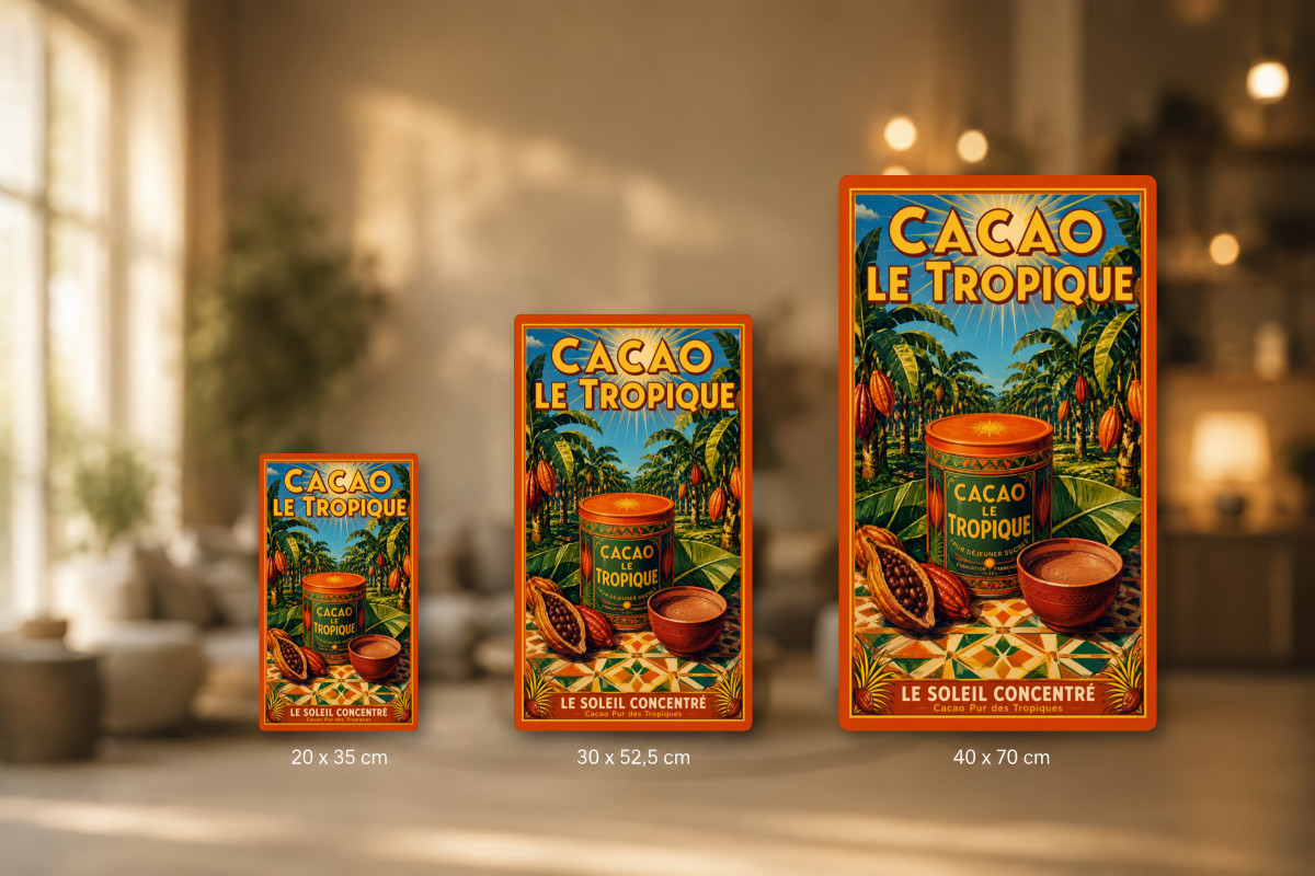 Plaques - décors mêlés #9, Affiche vintage chocolat - Cacao Le Tropique