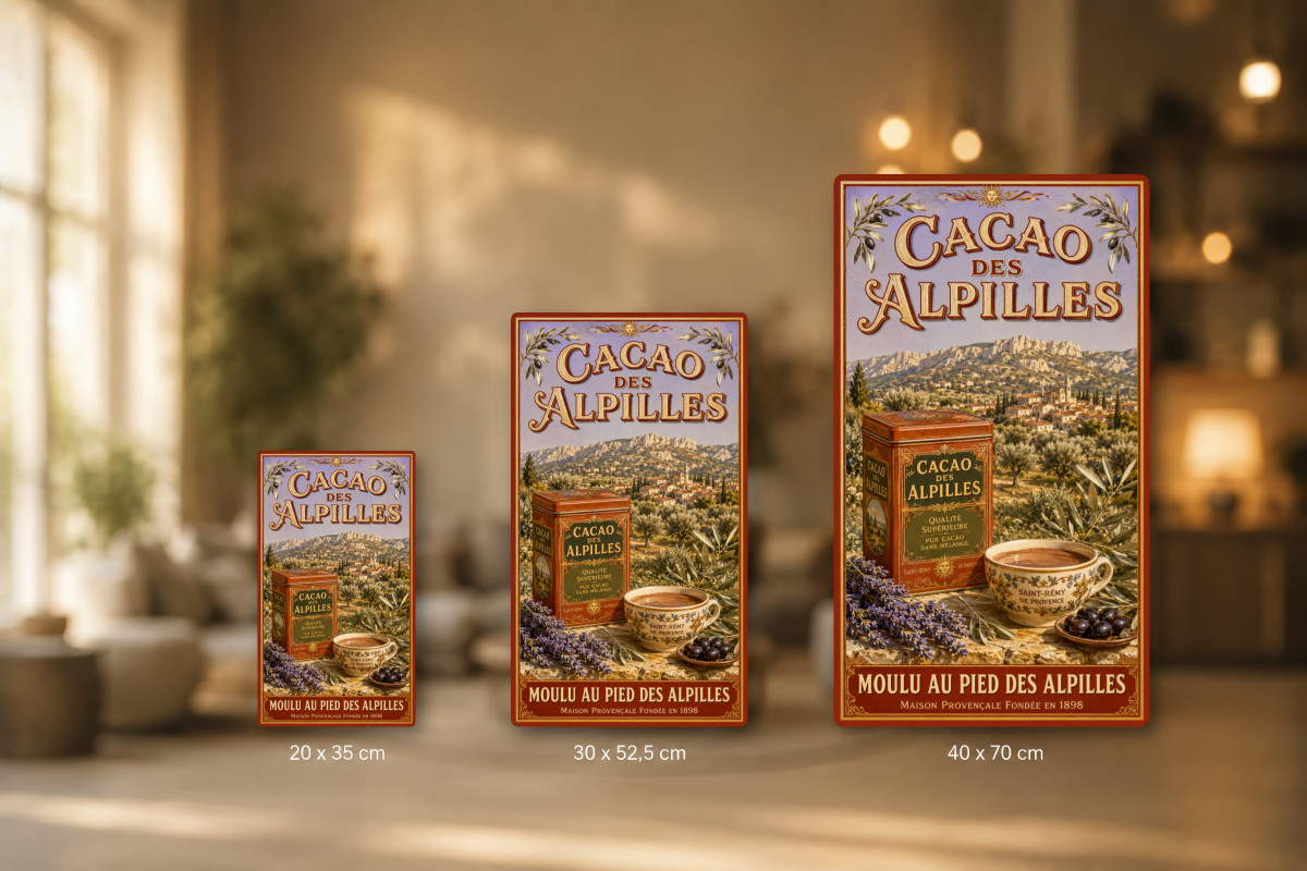 Plaques - décors mêlés #9, Affiche vintage chocolat - Cacao des Alpilles
