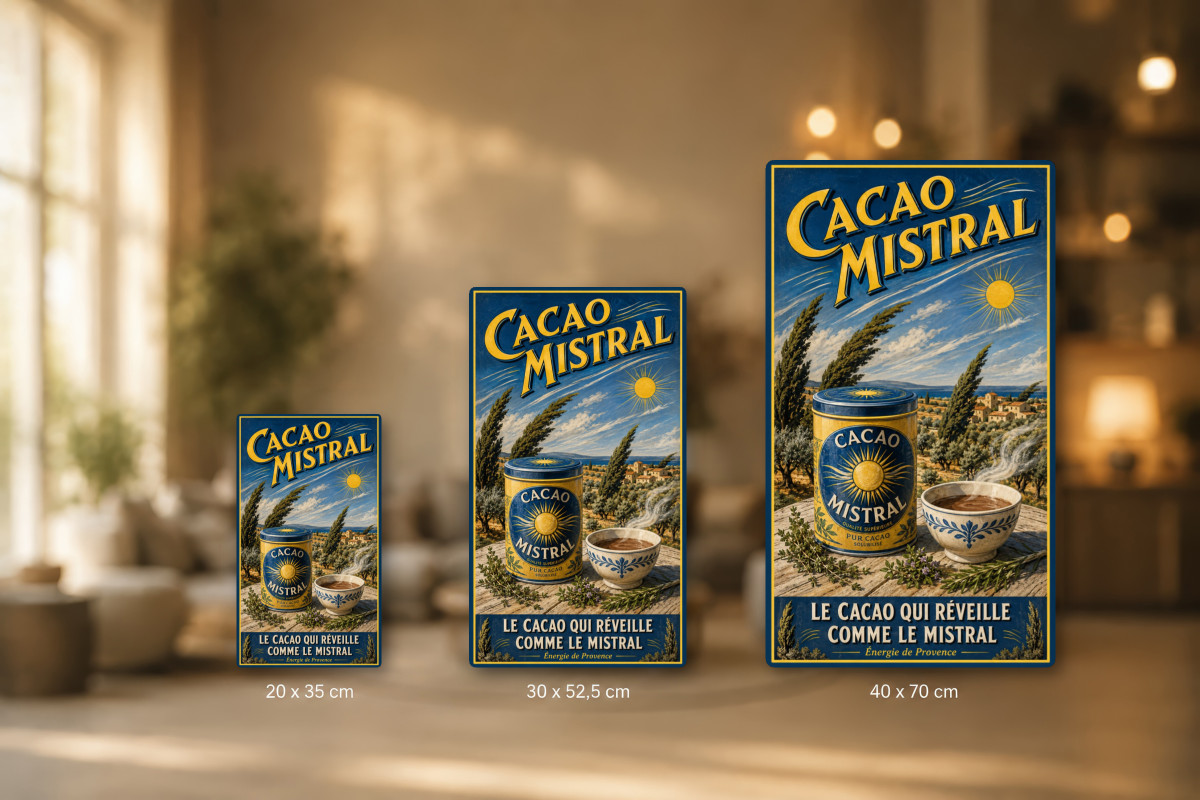 Plaques - décors mêlés #9, Affiche vintage chocolat - Cacao Mistral