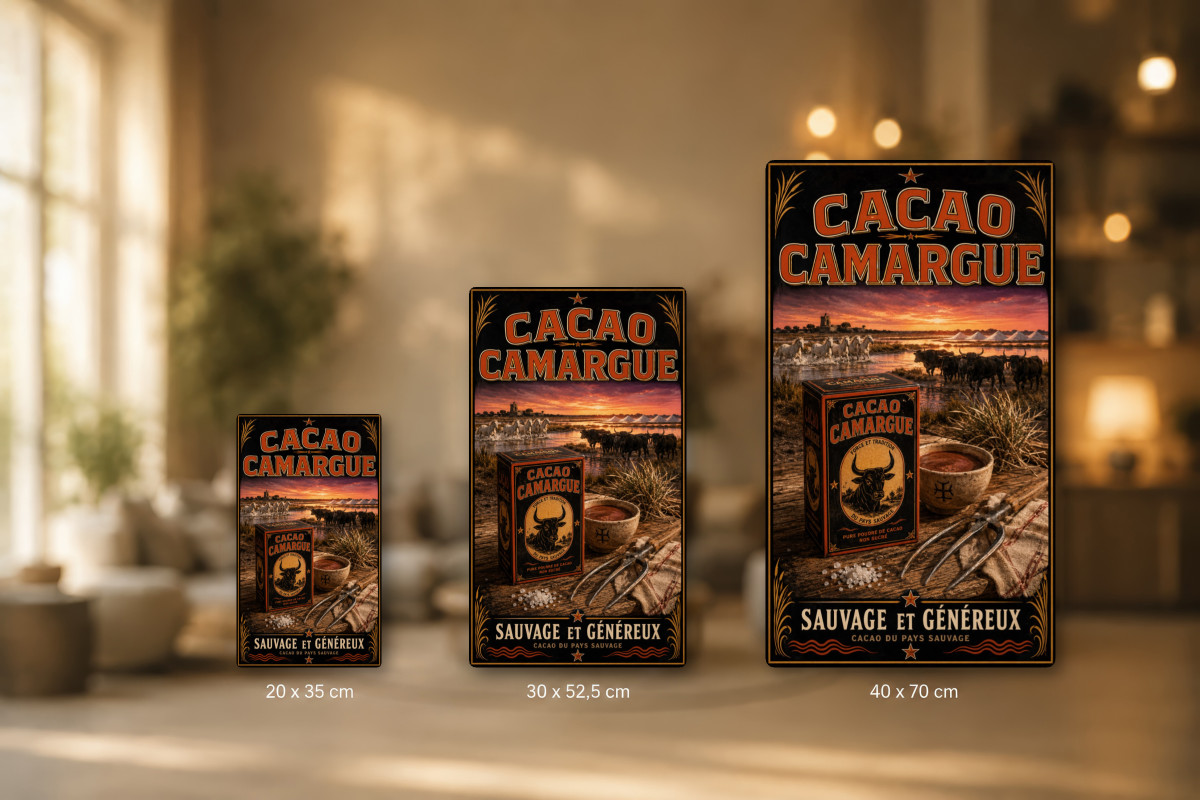 Plaques - décors mêlés #9, Affiche vintage chocolat - Cacao Camargue