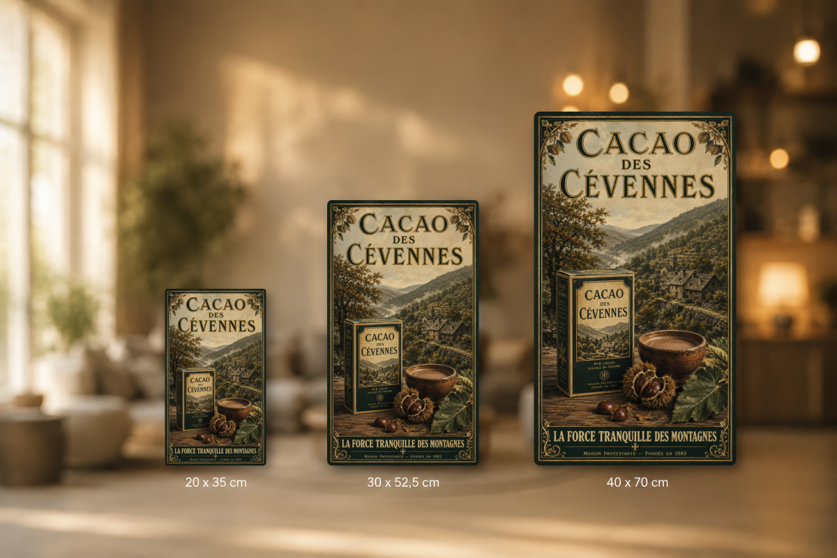 Plaques - décors mêlés #9, Affiche vintage chocolat - Cacao des Cévennes