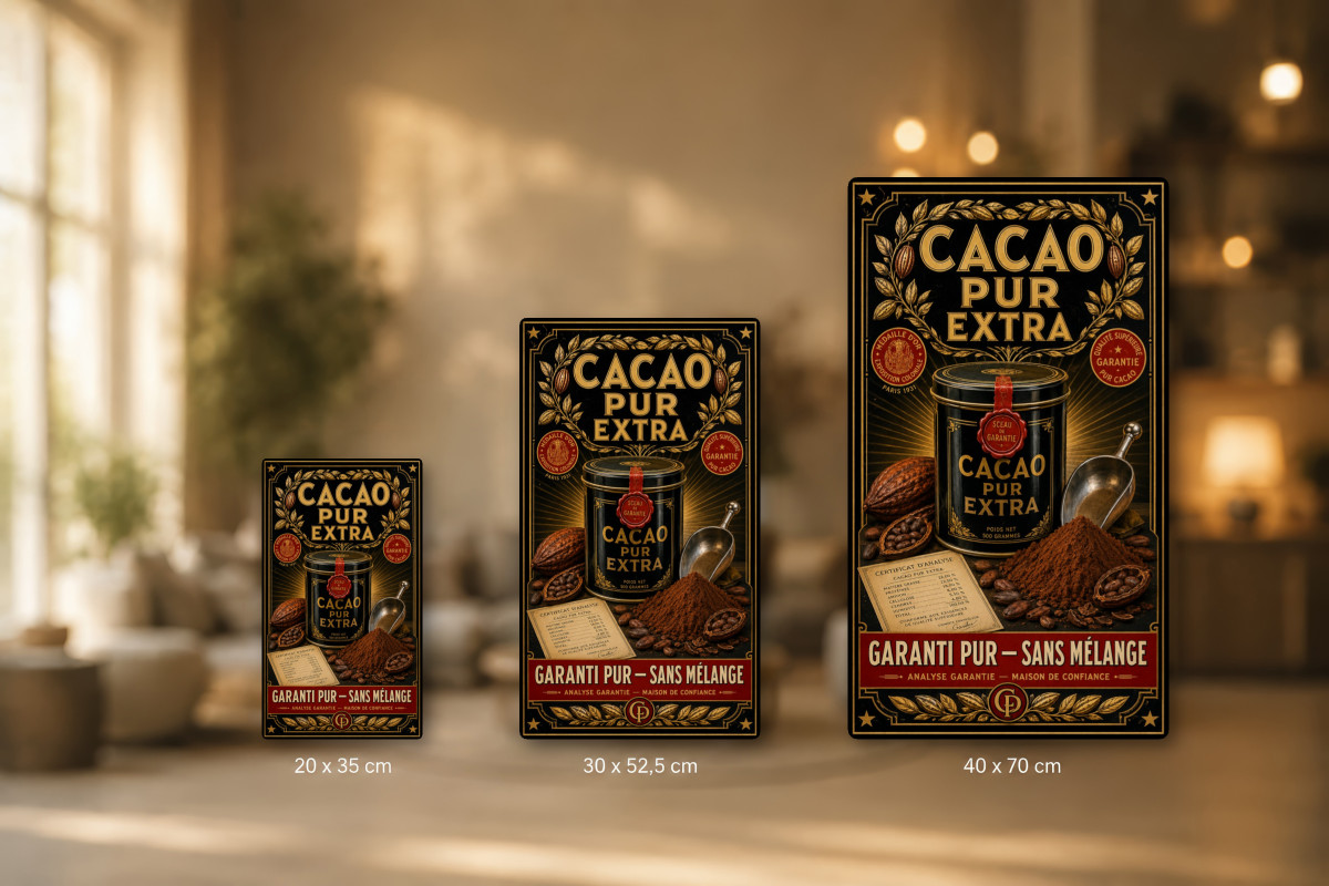 Plaques - décors mêlés #9, Affiche vintage chocolat - Cacao Pur Extra