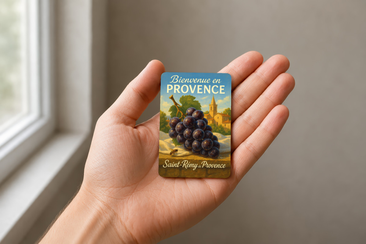 Mockup magnet 11 — Magnet À l’ombre des vignes – Raisin noir de Saint-Rémy