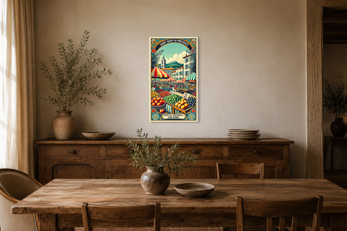 V01-01, Affiche vintage Provence - Marché en Provence : Saveurs et Couleurs de Saint-Rémy