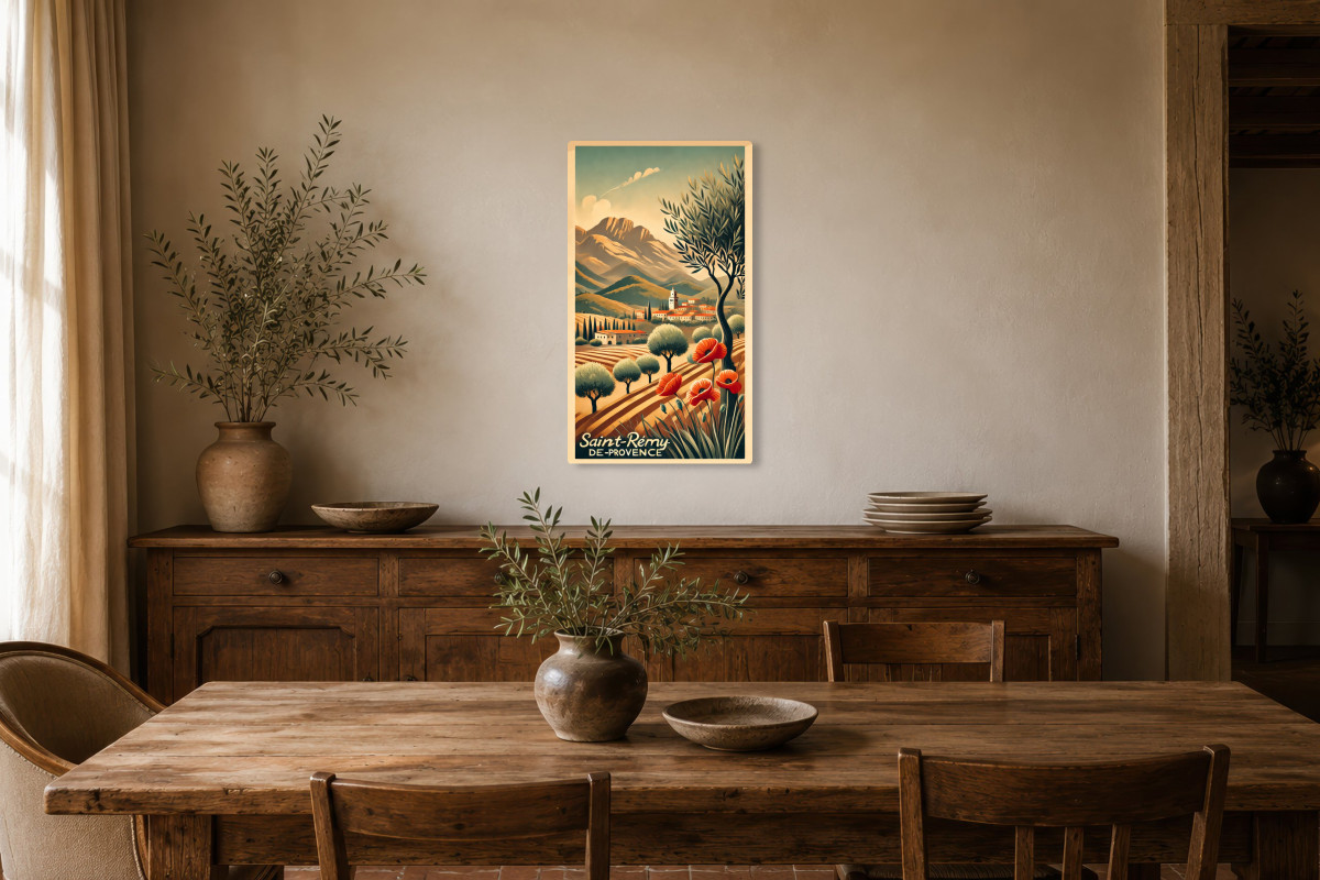 V01-01, Affiche vintage Provence - Paysages de Saint-Rémy : Entre Coquelicots et Lumière Provençale