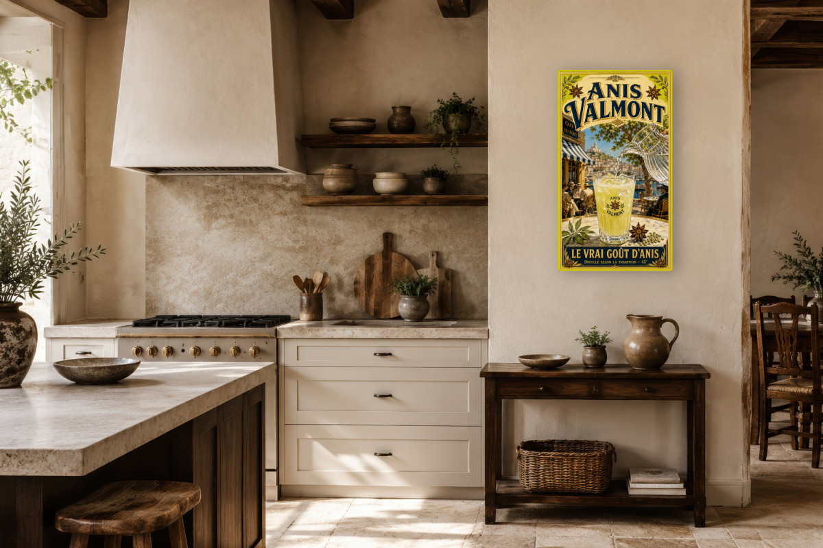 V01-02, Affiche vintage apéritif - Anis Valmont - Le Vrai Goût d’Anis