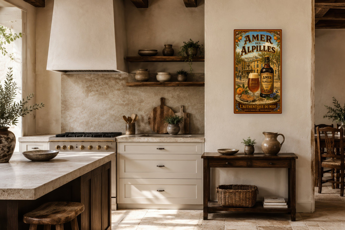 V01-02, Affiche vintage apéritif - Amer des Alpilles - L’Authentique du Midi