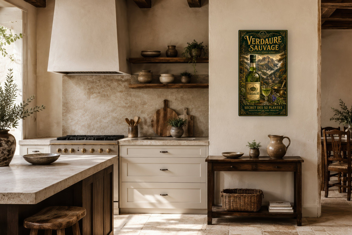 V01-02, Affiche vintage apéritif - Verdaure Sauvage - Secret des 52 Plantes