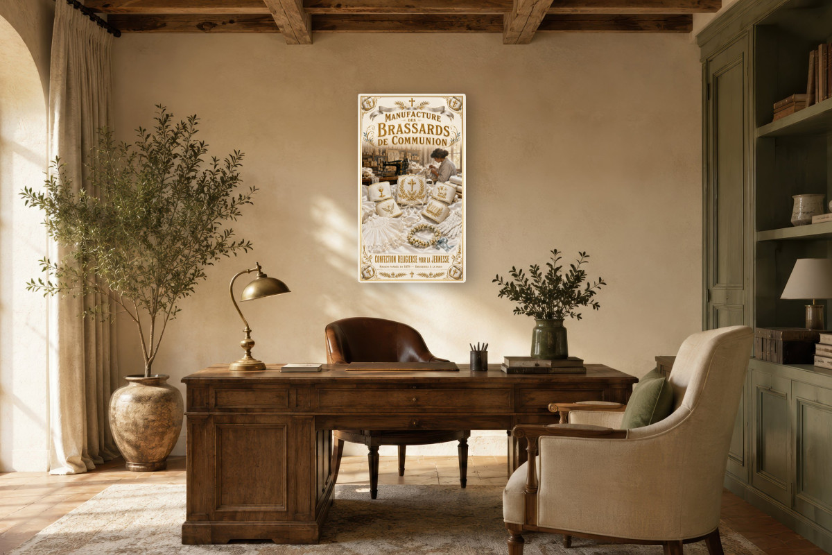 V01-06, Affiche vintage enfance - Manufacture des Brassards de Communion