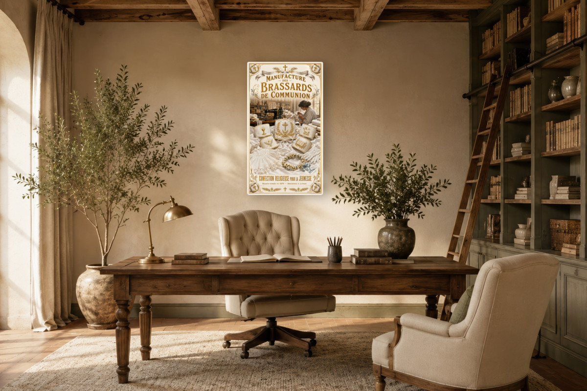 V01-07, Affiche vintage enfance - Manufacture des Brassards de Communion