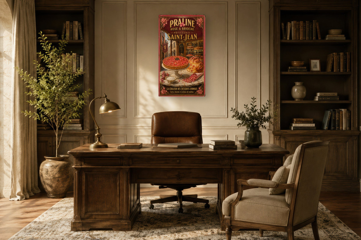 V01-09, Affiche vintage Lyon - Praline Rose & Brioche - Pâtisserie Saint-Jean