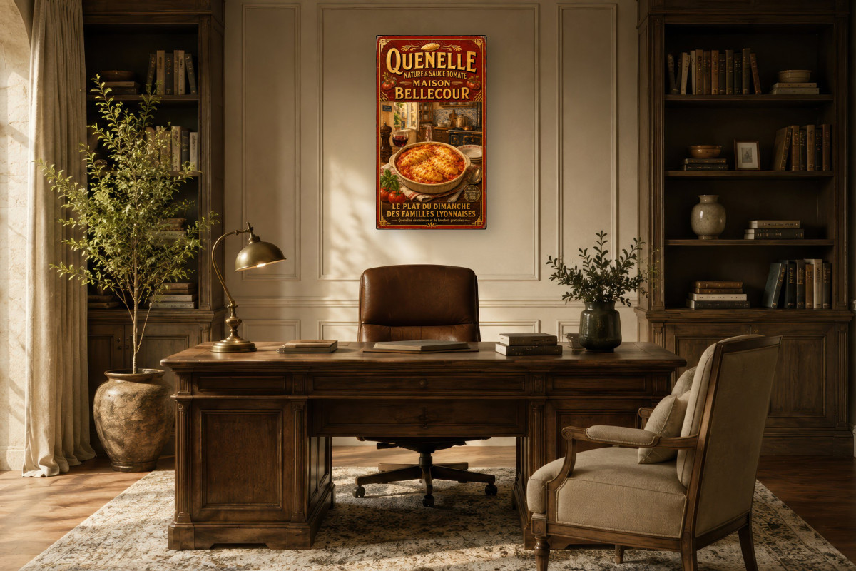 V01-09, Affiche vintage Lyon - Quenelle Nature & Sauce Tomate - Maison Bellecour