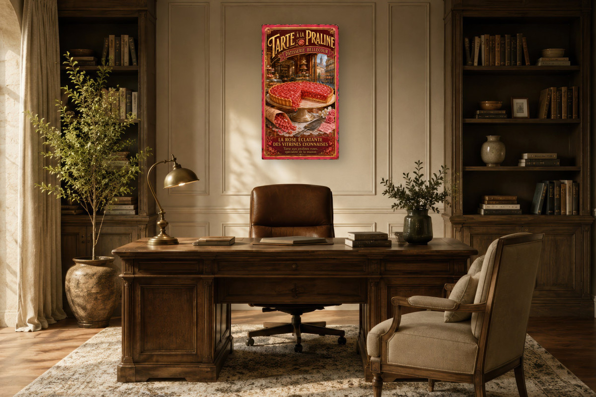 V01-09, Affiche vintage Lyon - Tarte à la Praline - Pâtisserie Bellecour