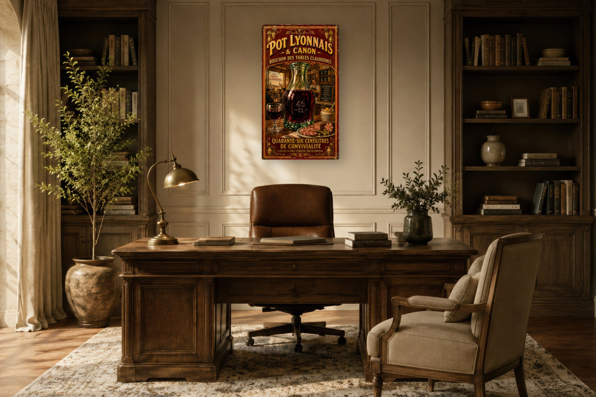 V01-09, Affiche vintage Lyon - Pot Lyonnais & Canon - Bouchon des Tables Claudiennes