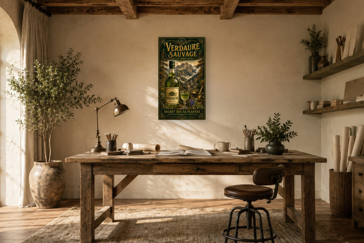 V01-10, Affiche vintage apéritif - Verdaure Sauvage - Secret des 52 Plantes