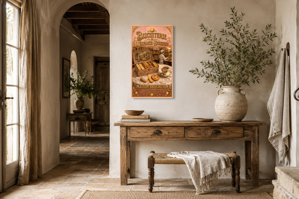 V01-12, Affiche vintage goûter - Biscuiterie de l’Enfance Heureuse