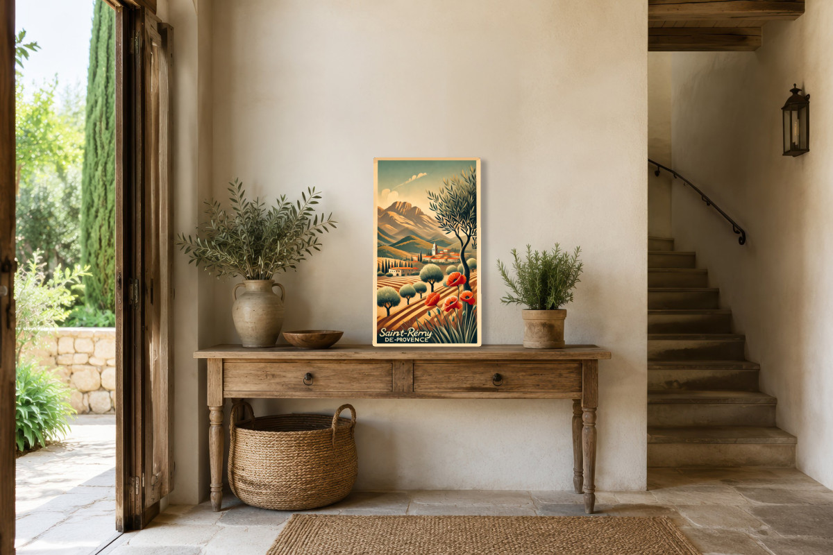 V01-17, Affiche vintage Provence - Paysages de Saint-Rémy : Entre Coquelicots et Lumière Provençale