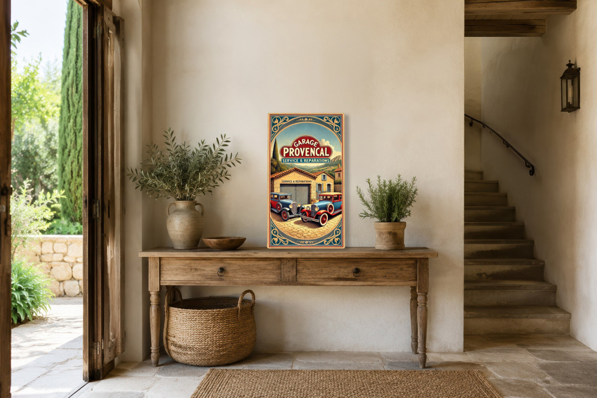 V01-17, Affiche vintage Provence - Garage Provençal - Service et Réparations Vintage