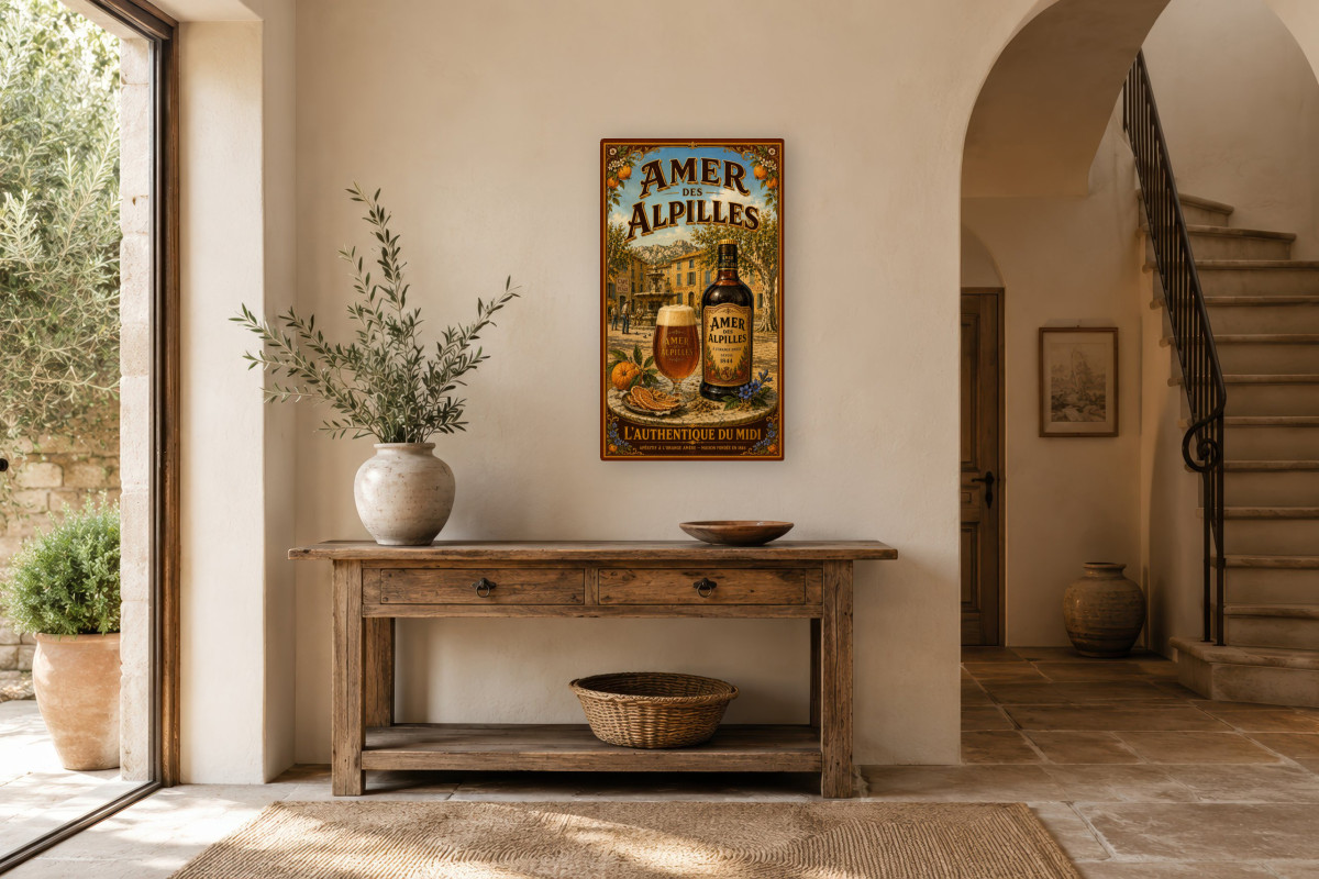 V01-20, Affiche vintage apéritif - Amer des Alpilles - L’Authentique du Midi