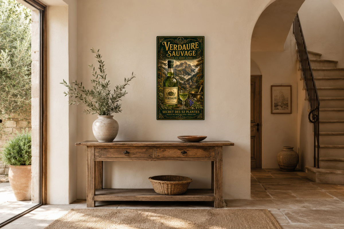 V01-20, Affiche vintage apéritif - Verdaure Sauvage - Secret des 52 Plantes
