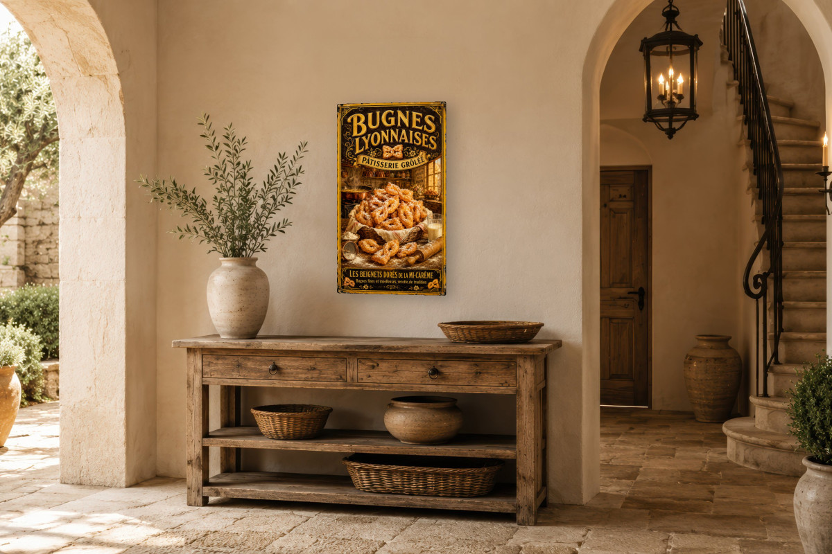 V01-24, Affiche vintage Lyon - Bugnes Lyonnaises - Pâtisserie Grôlée
