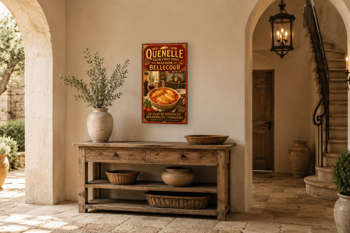 V01-24, Affiche vintage Lyon - Quenelle Nature & Sauce Tomate - Maison Bellecour