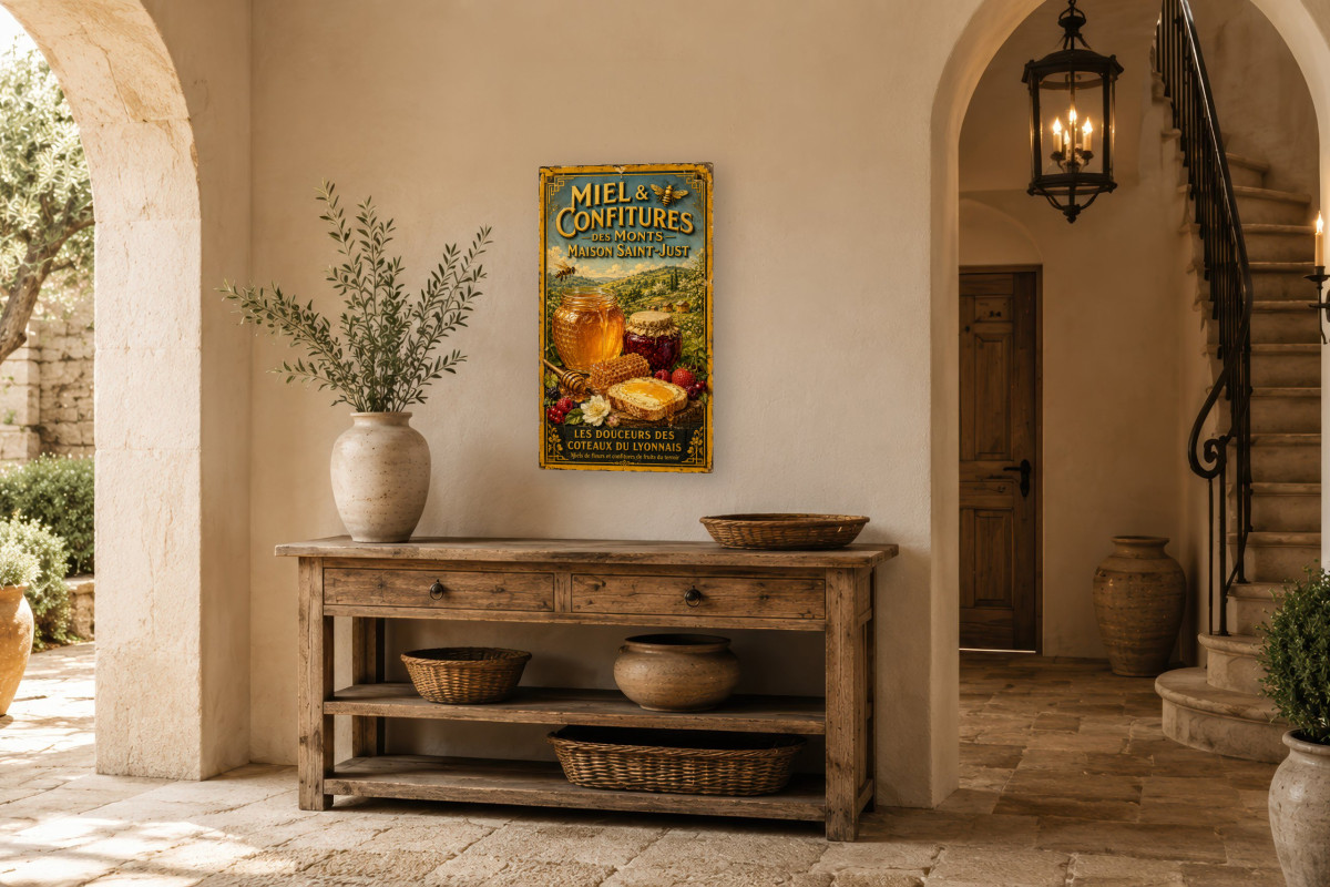 V01-24, Affiche vintage Lyon - Miel & Confitures des Monts - Maison Saint-Just