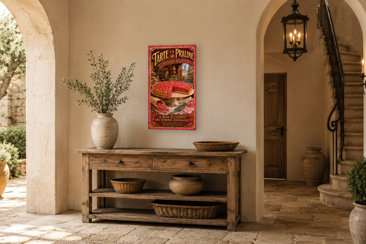 V01-24, Affiche vintage Lyon - Tarte à la Praline - Pâtisserie Bellecour