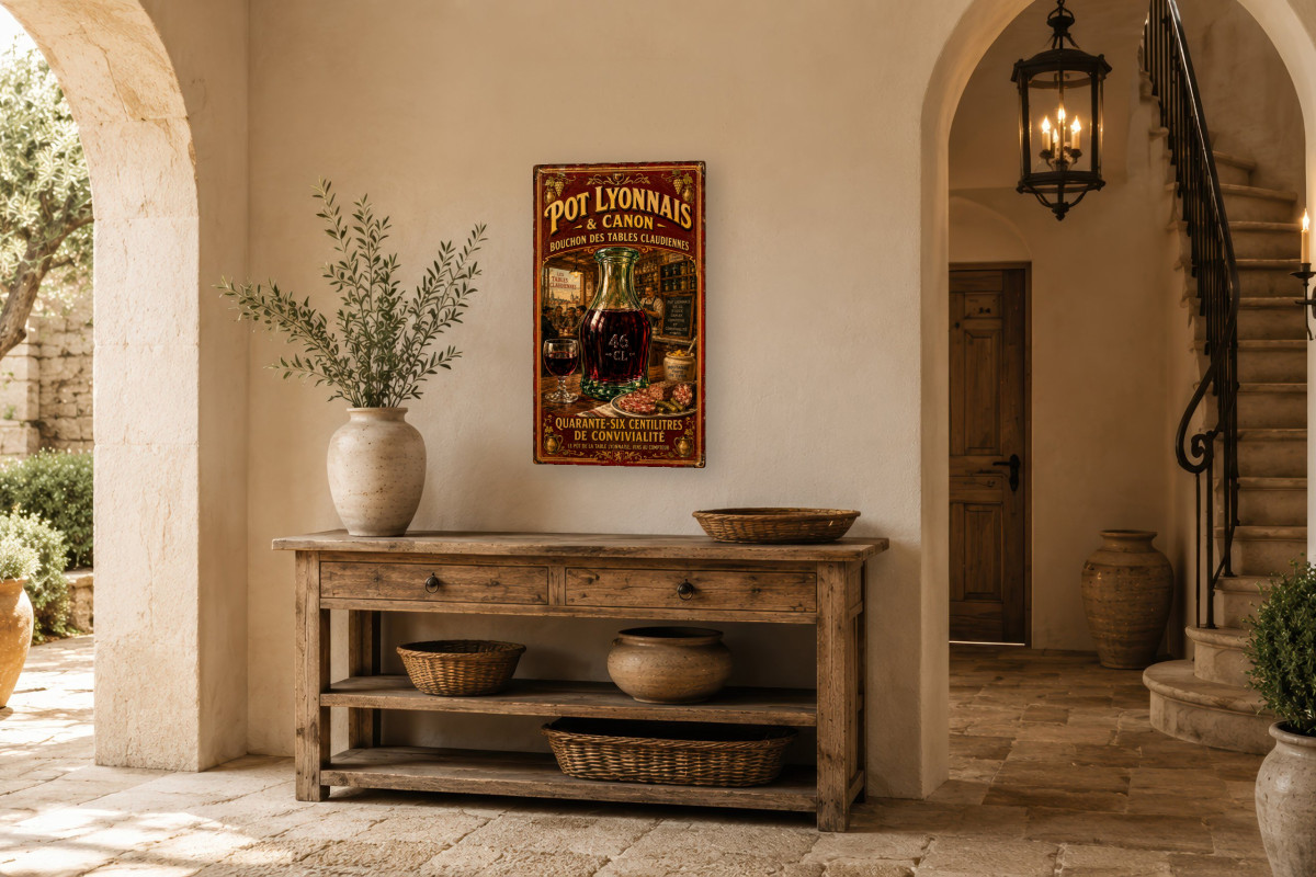 V01-24, Affiche vintage Lyon - Pot Lyonnais & Canon - Bouchon des Tables Claudiennes