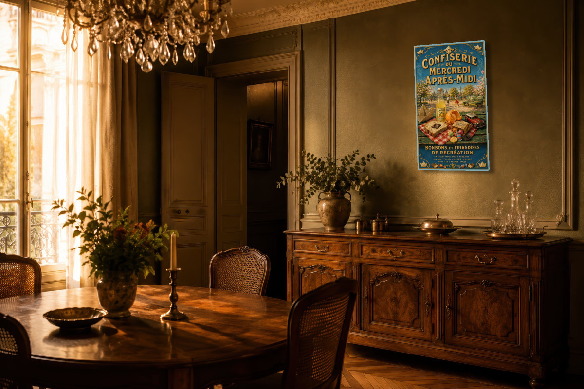 V02-04, Affiche vintage goûter - Confiserie du Mercredi Après-Midi