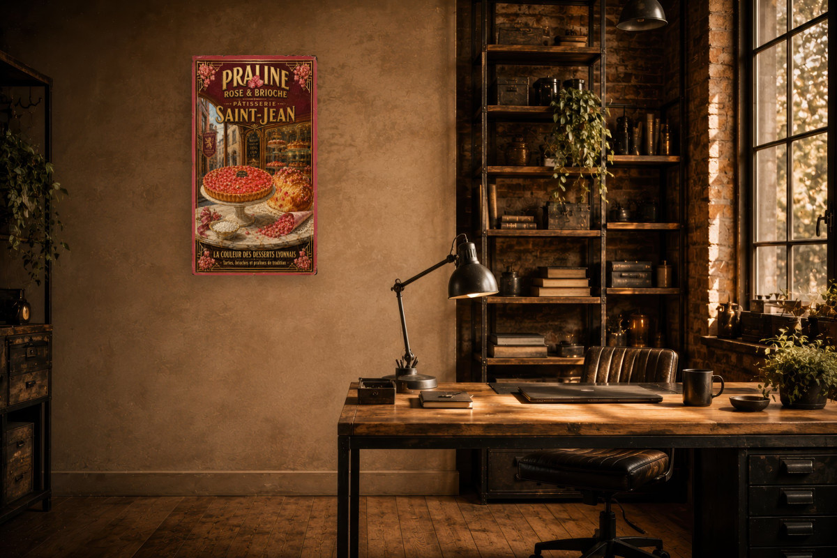 V02-15, Affiche vintage Lyon - Praline Rose & Brioche - Pâtisserie Saint-Jean