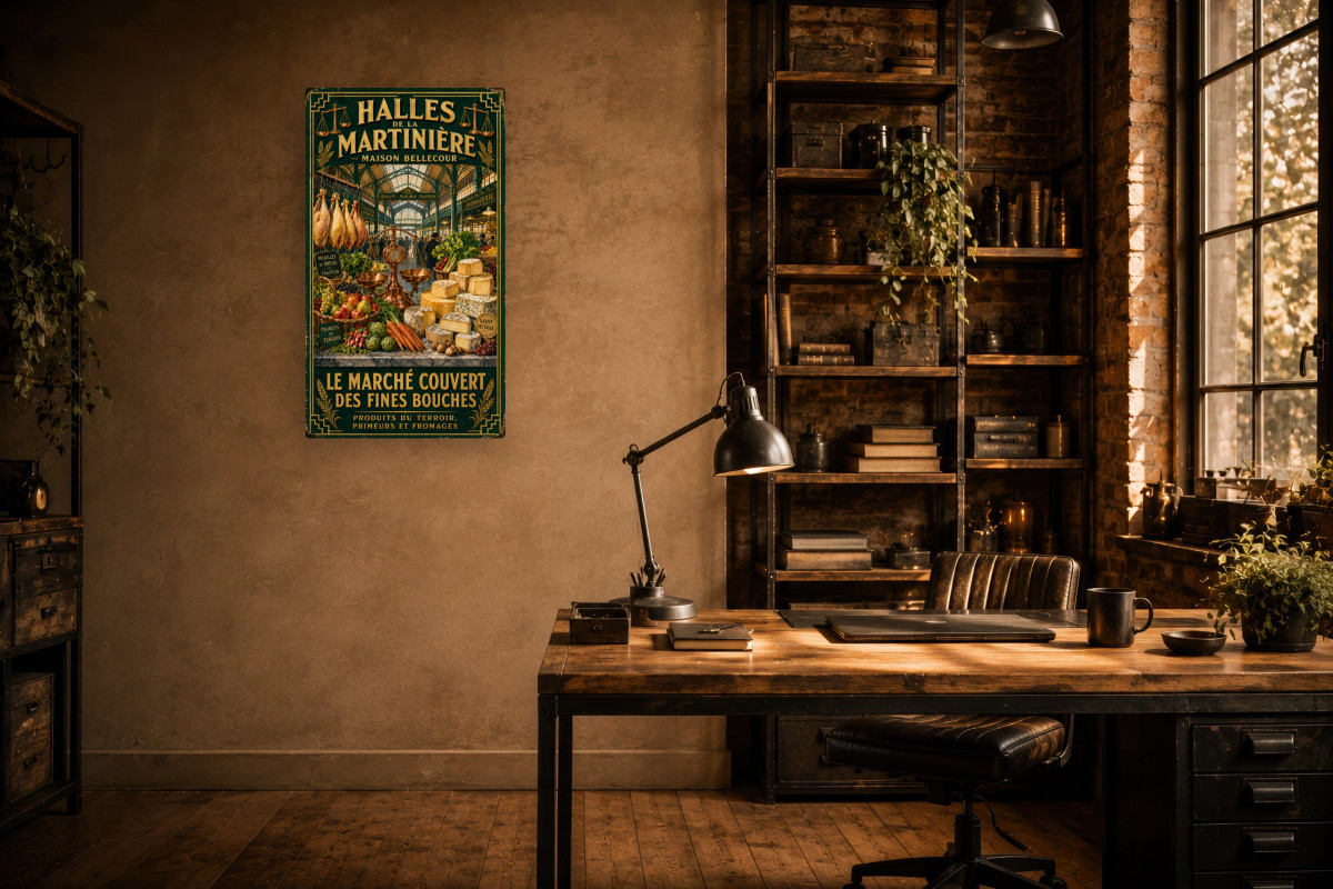 V02-15, Affiche vintage Lyon - Halles de la Martinière - Maison Bellecour
