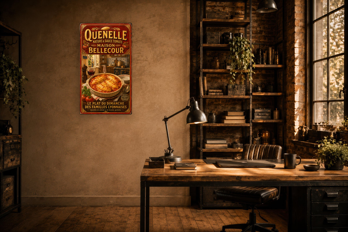 V02-15, Affiche vintage Lyon - Quenelle Nature & Sauce Tomate - Maison Bellecour