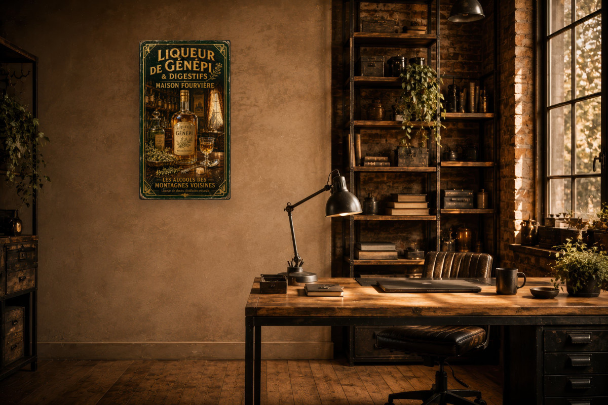 V02-15, Affiche vintage Lyon - Liqueur de Génépi & Digestifs - Maison Fourvière