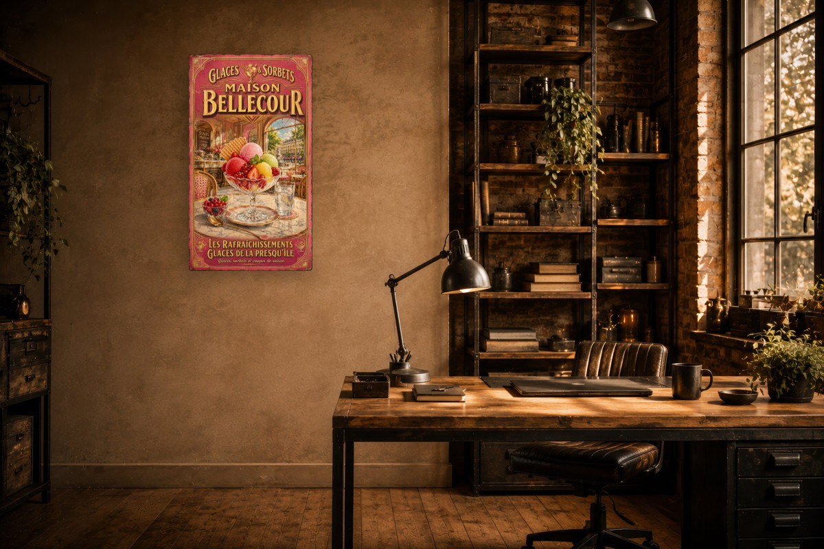 V02-15, Affiche vintage Lyon - Glaces & Sorbets - Maison Bellecour