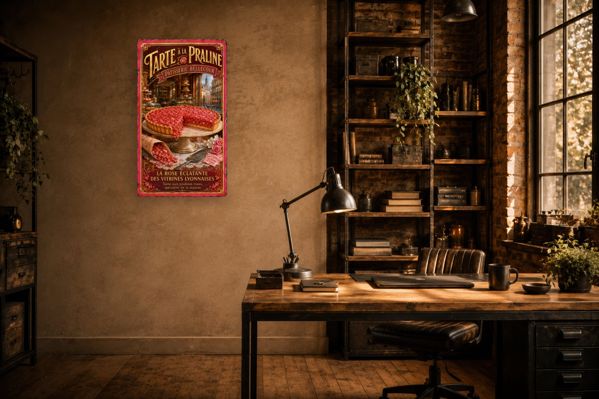 V02-15, Affiche vintage Lyon - Tarte à la Praline - Pâtisserie Bellecour