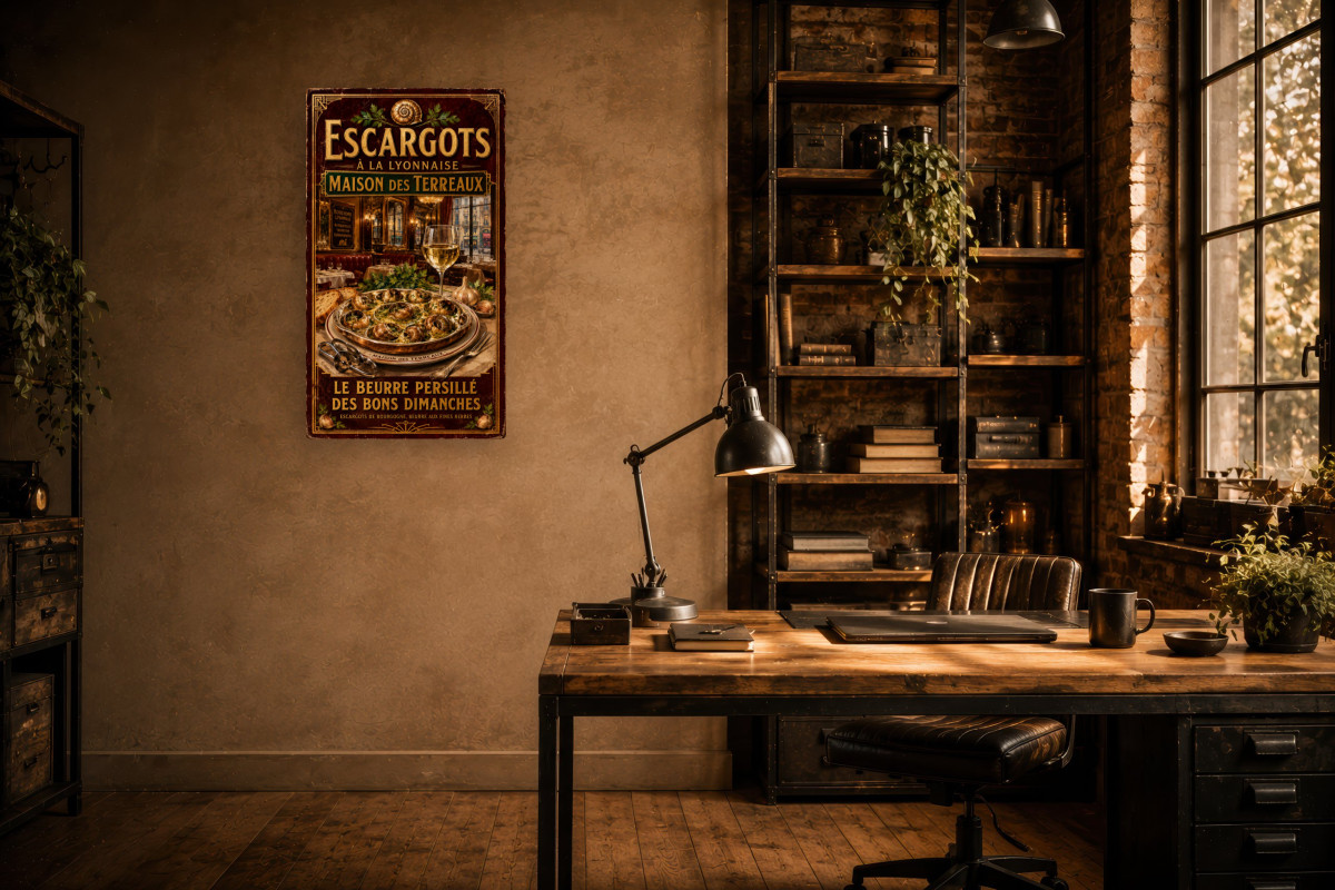 V02-15, Affiche vintage Lyon - Escargots à la Lyonnaise - Maison des Terreaux