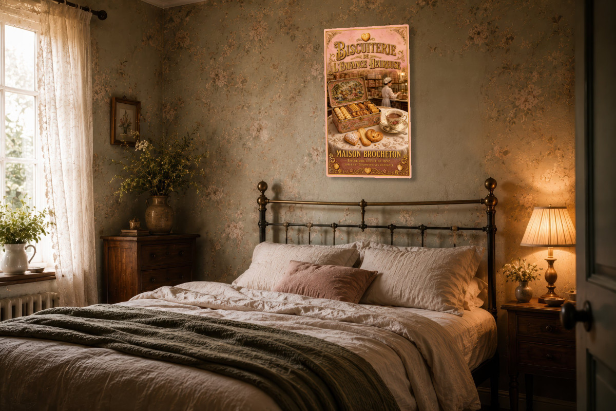 V02-16, Affiche vintage goûter - Biscuiterie de l’Enfance Heureuse