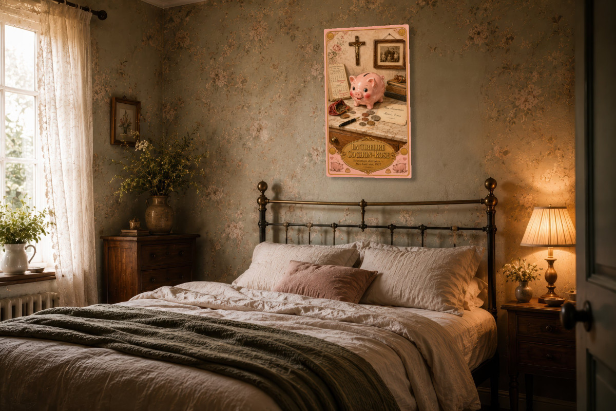 V02-16, Affiche vintage enfance - La Tirelire Cochon-Rose