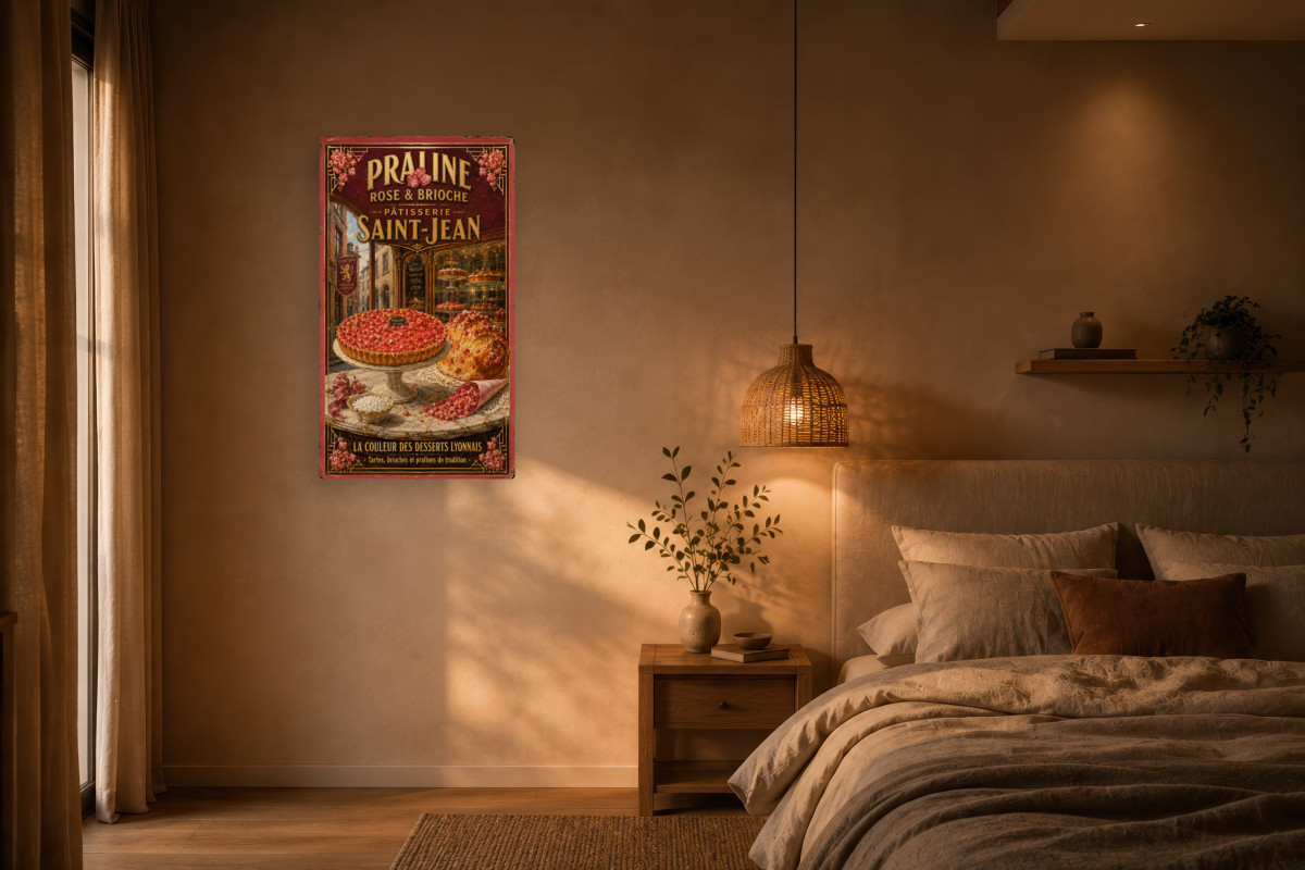 V02-17, Affiche vintage Lyon - Praline Rose & Brioche - Pâtisserie Saint-Jean