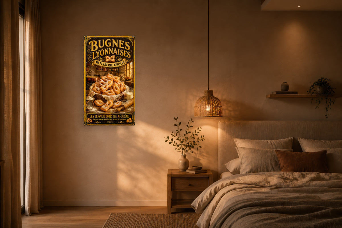 V02-17, Affiche vintage Lyon - Bugnes Lyonnaises - Pâtisserie Grôlée