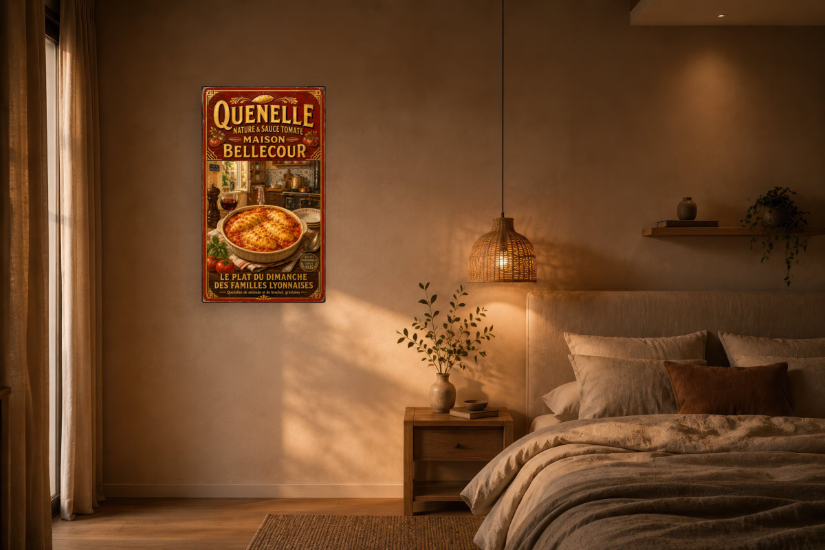 V02-17, Affiche vintage Lyon - Quenelle Nature & Sauce Tomate - Maison Bellecour