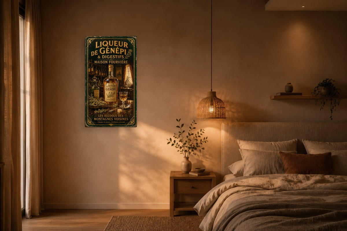 V02-17, Affiche vintage Lyon - Liqueur de Génépi & Digestifs - Maison Fourvière