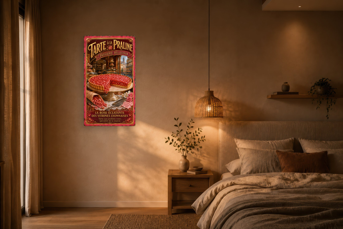V02-17, Affiche vintage Lyon - Tarte à la Praline - Pâtisserie Bellecour