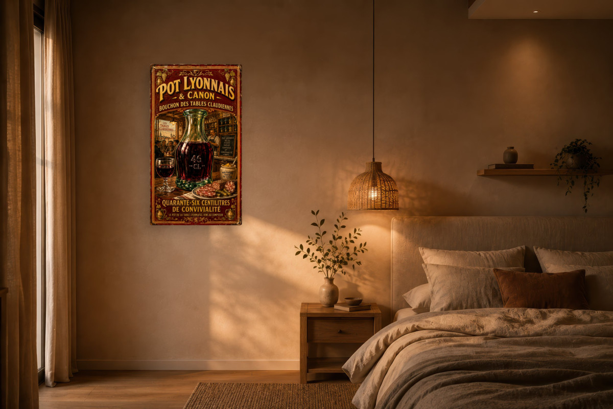 V02-17, Affiche vintage Lyon - Pot Lyonnais & Canon - Bouchon des Tables Claudiennes