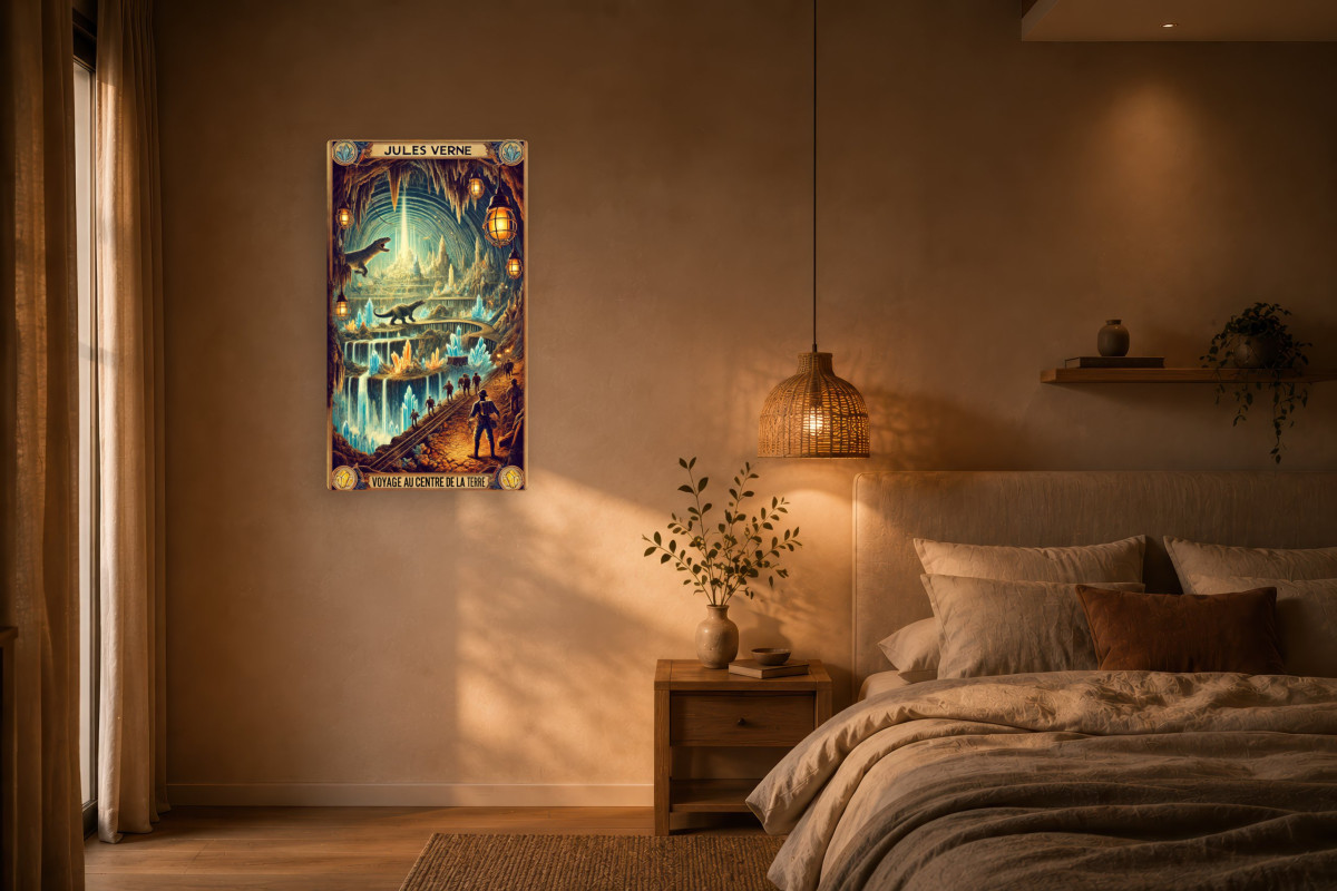 V02-17, Affiche vintage littéraire - Voyage au Centre de la Terre - Exploration Féérique d’un Monde Perdu
