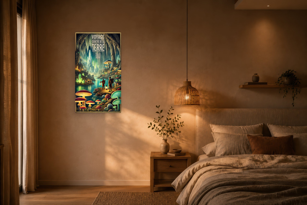 V02-17, Affiche vintage littéraire - Voyage au Centre de la Terre - Exploration Mystique