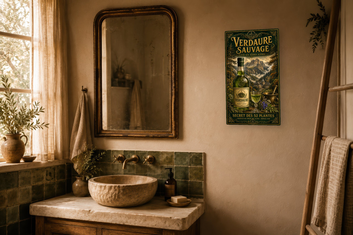 V02-18, Affiche vintage apéritif - Verdaure Sauvage - Secret des 52 Plantes