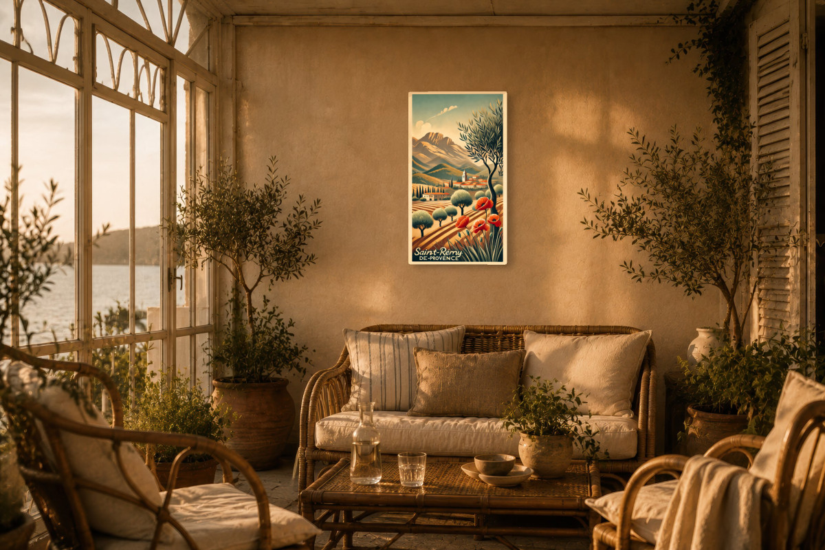 V02-22, Affiche vintage Provence - Paysages de Saint-Rémy : Entre Coquelicots et Lumière Provençale