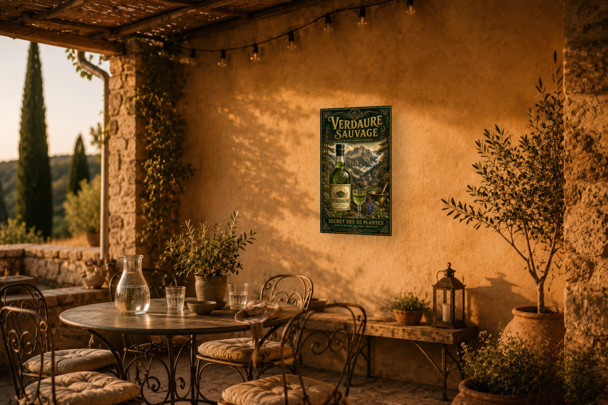 V02-24, Affiche vintage apéritif - Verdaure Sauvage - Secret des 52 Plantes